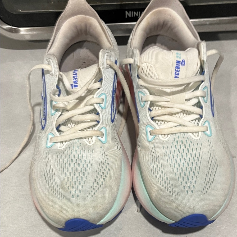 Brooks White and Blue Athletic Shoes